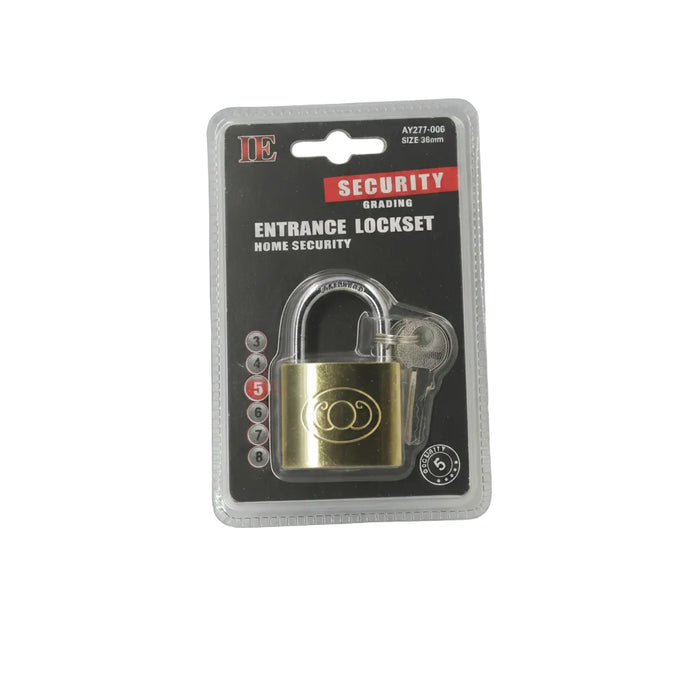 IE AY277-006 38mm Brass Security Padlock with 2 Keys – Heavy Duty Entrance Lock for Home, Gate & Storage
