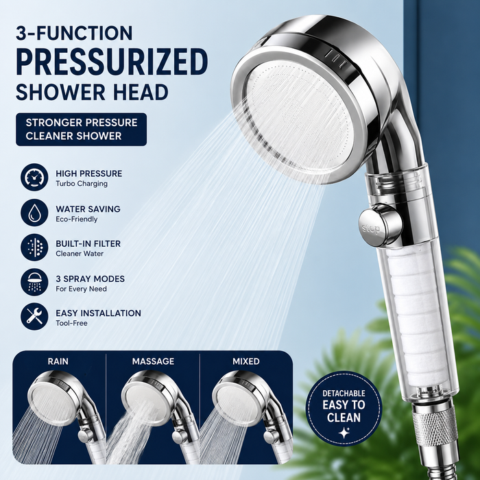 3-Function Pressurized Shower Head