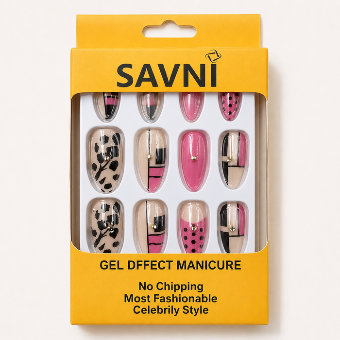 SAVNI Gel Effect Manicure Press-On Nails – Pink Fashion Design