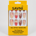 SAVNI Gel Effect Press-On Nails – Nude, Pink & Mocha Rhinestone Design