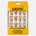 SAVNI Gel Effect Manicure Press-On Nails – Nude with Black Abstract Design