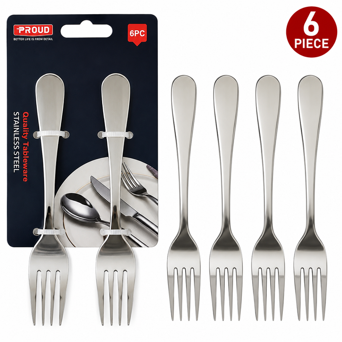PROUD Stainless Steel Table Fork Set – 6 Piece Mirror Finish Dining Cutlery