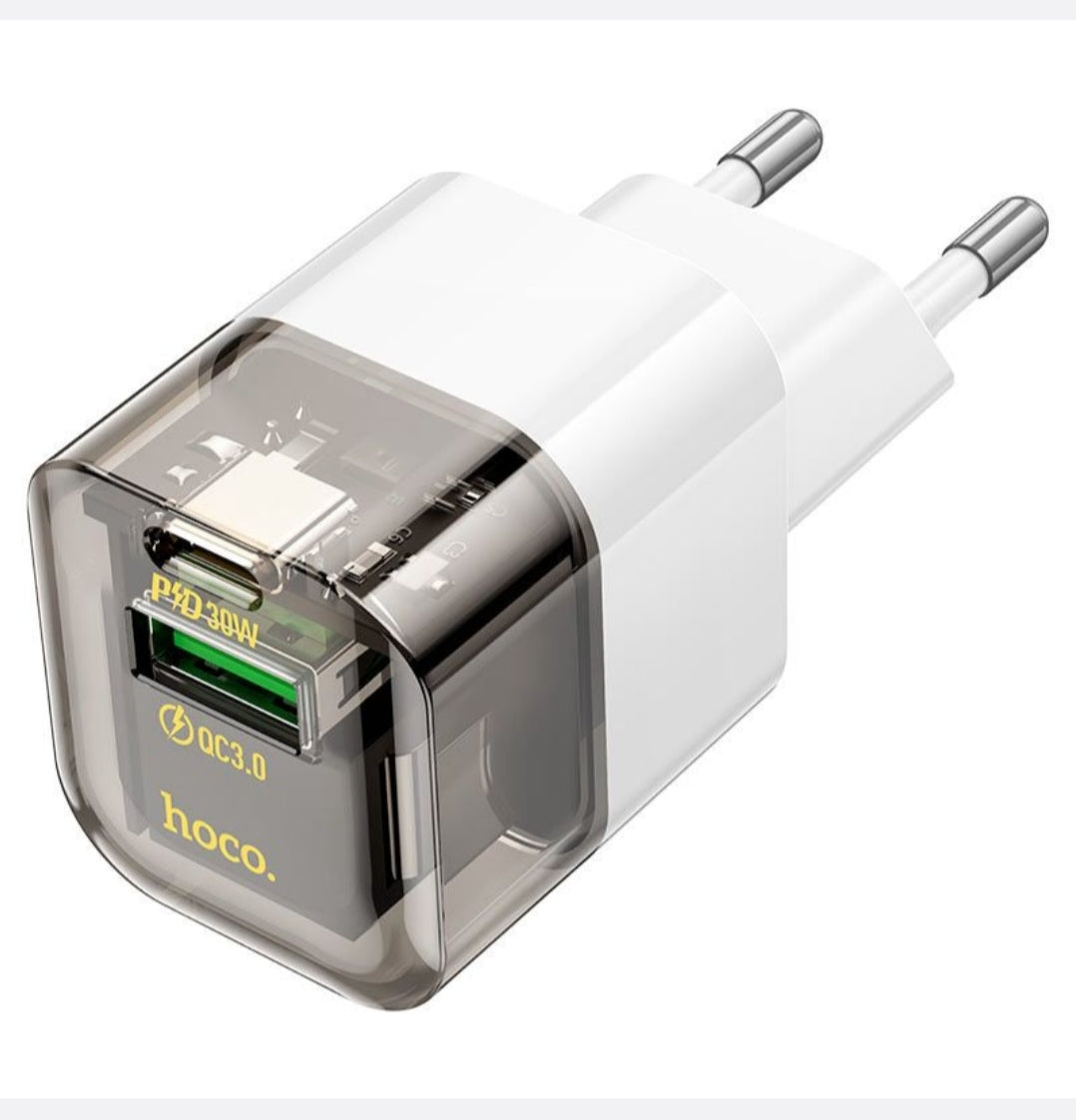 HOCO-C131A-Fast Type C Charging Adapter 30Watt With Dual Port USB+ Type C
